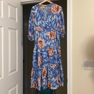 UO Giovanna Floral Wrap Midi Dress (Sz Small)